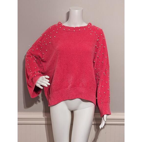 Women's Crown and Ivy Medium Hot Pink Sweater with Pearls - Picture 1 of 4